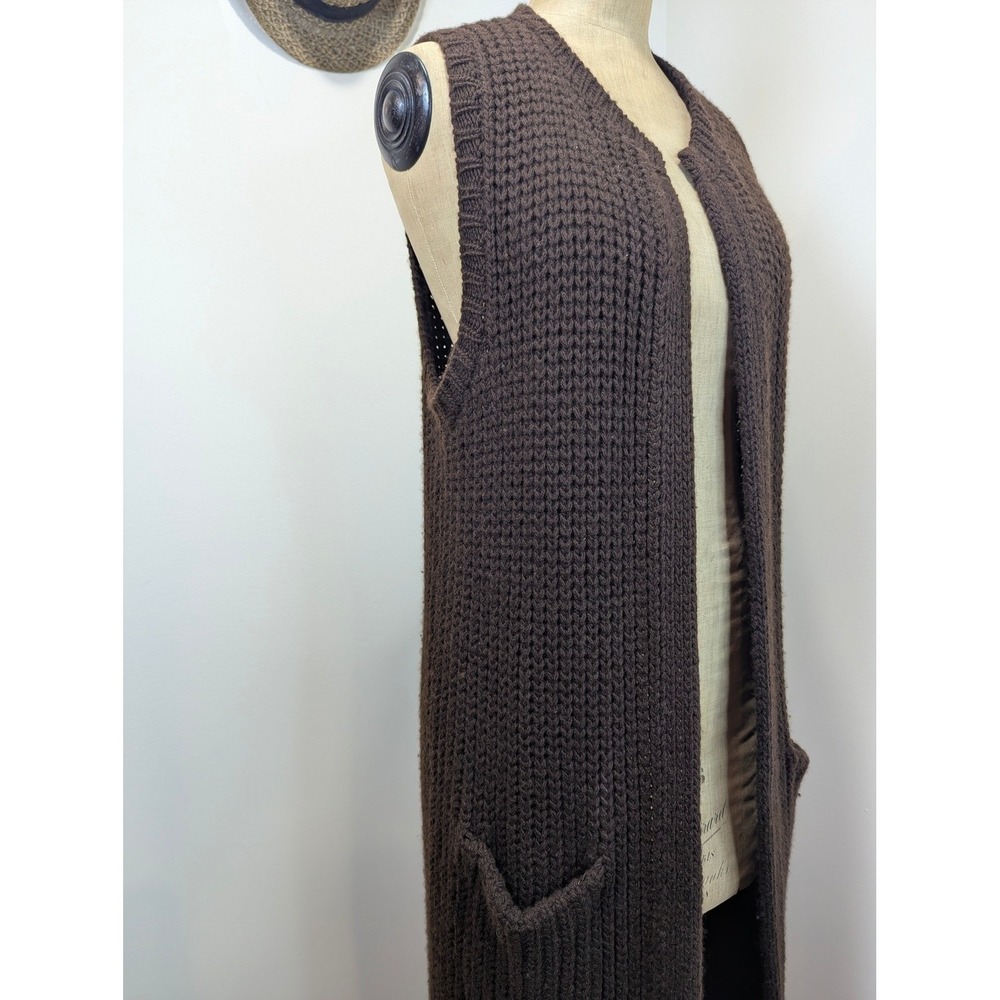 Ralph Lauren Purple Label Sleeveless Long Chunky Knit Cardigan Vest Brown‎ M/L